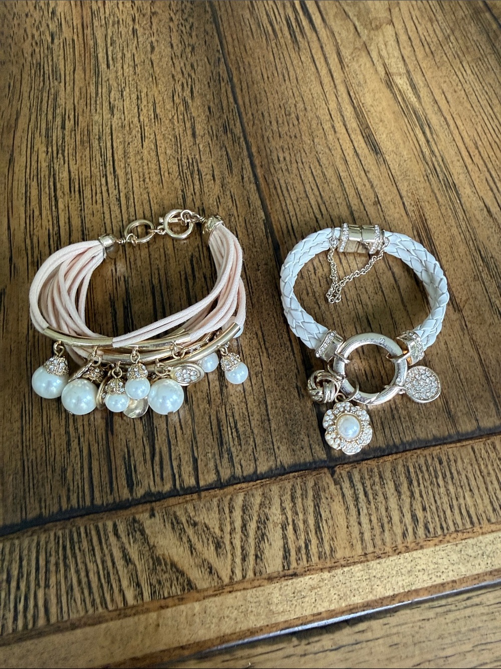 Stylish Gold Charm Pearl Bracelet - White & Blush- lot of 2